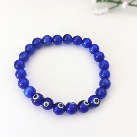Jewelry - 2 for $25 | Evil Eye Dark Blue Beaded Stretch Bracelet | Handcrafted by me & New